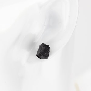 Natural black tourmaline studs, genuine rough stone, black tourmaline nugget, boho studs, raw shard earrings, October birthstone, 925 silver