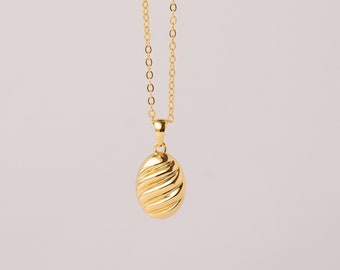 Baguette twist pendant, pebble pendant, spiral oval pendant, French vintage style, minimalist gold pendant, simple stacking gold pendant 925