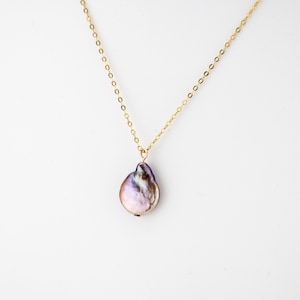 Purple Baroque Pearl Necklace: Edison Coin Pearl, Gold Filled Chain
