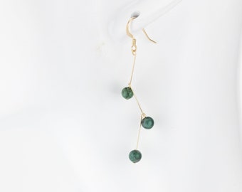 Natural emerald earrings, 14k gold filled, dainty, genuine, Columbian, dangle, water drop earrings, May birthstone Taurus, 14kgf