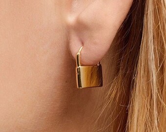 Dainty Gold Huggie Hoop Earrings Love Locked Distressed Love