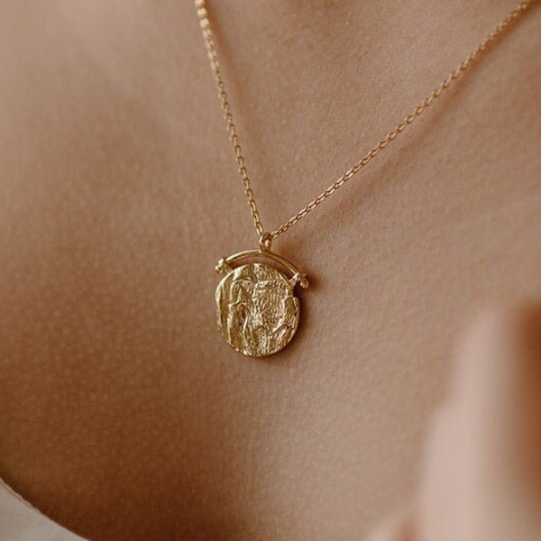 Roman arc coin, ancient medallion, gold coin necklace, hammered coin, vintage coin, hinged pendant, molten gold, organic shape, boho, 925