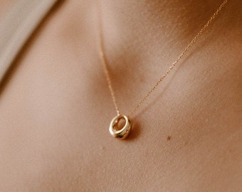 OLIVIA - Simple French vintage minimalist dainty abstract circle gold curve pendant 925 silver boho style rose gold dome necklace stack