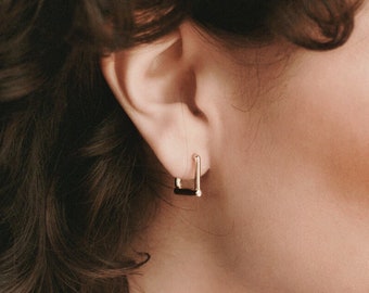 Orecchini a cerchio quadrati spessi: argento sterling placcato oro 18k
