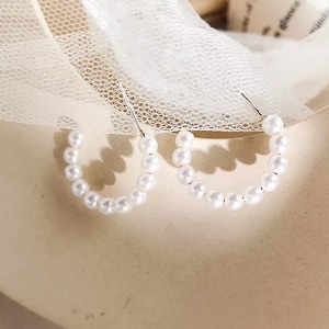 Mini Pearl Huggie Hoop Earrings: Sterling Silver Dainty Bridal Jewelry