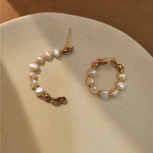 SADIE French vintage style chain baroque pearl earrings hoop, 925 gold multi-way stud dangle earring boho bridal bridesmaid gift wedding image 4