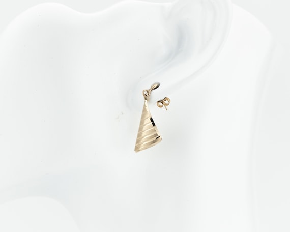 Vintage 10K Gold Triangle Drop Earrings: Striped … - image 1