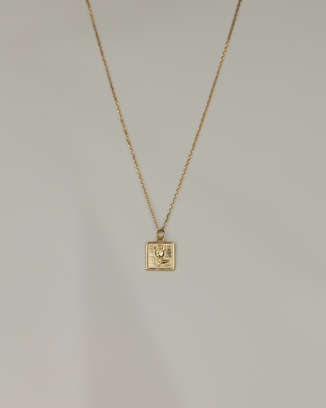Square Rose Coin Necklace, Brushed Textured, Vintage Style, Gold Coin ...
