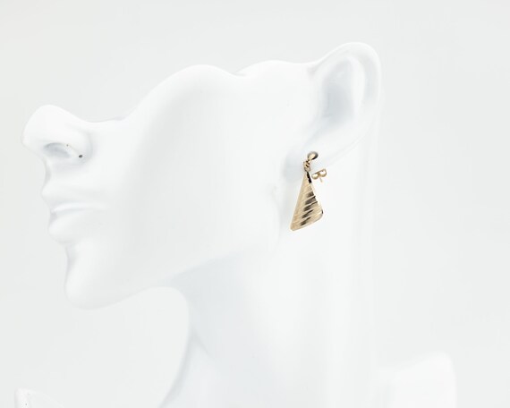Vintage 10K Gold Triangle Drop Earrings: Striped … - image 3