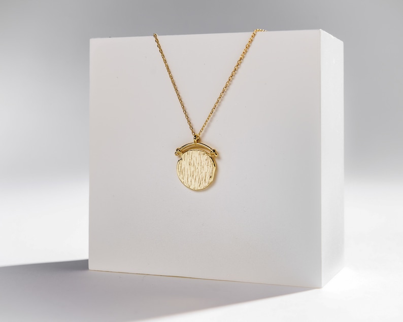 Backside view: "Harper," Gold Roman Coin Necklace: Vintage Medallion Arc Pendant, 925 Sterling Silver