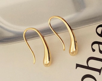 BRENNA - Abstract water tear drop earring droplet hoop earring gold 925 minimalist waterdrop teardrop gold hook earring minimalist gift
