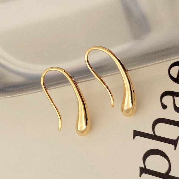 BRENNA - Abstrakt Wasser Tropfen Ohrring Tropfen Creolen Gold 925 minimalist Wassertropfen Tropfen Gold Haken Ohrring minimalistisches Geschenk