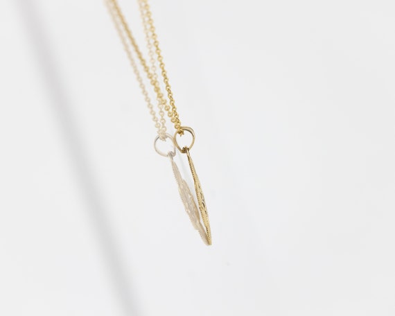 Scalloped rhombus pendant, 14K solid gold, dainty… - image 4