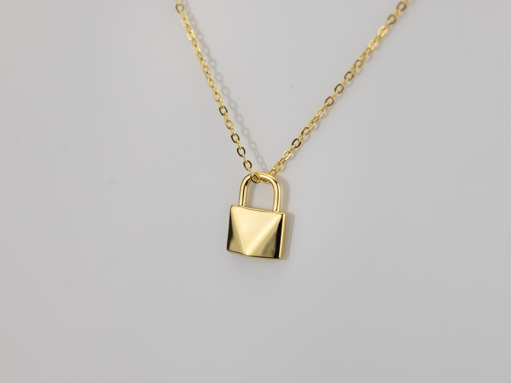 Gold Lock Necklace: Real 18K gold plated padlock pendant