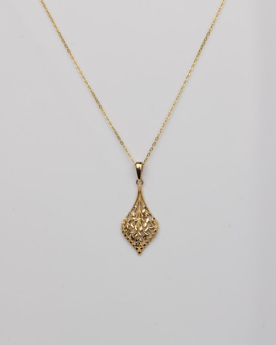 14k gold rhombus pendant, 3d diamond shape, solid… - image 1