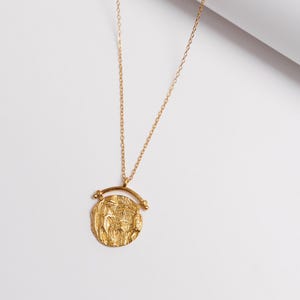 "Harper," Gold Roman Coin Necklace: Vintage Medallion Arc Pendant, 925 Sterling Silver