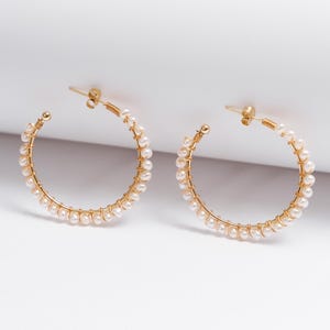 Statement Pearl Hoop Earrings: Gold Plated 925 Sterling Silver