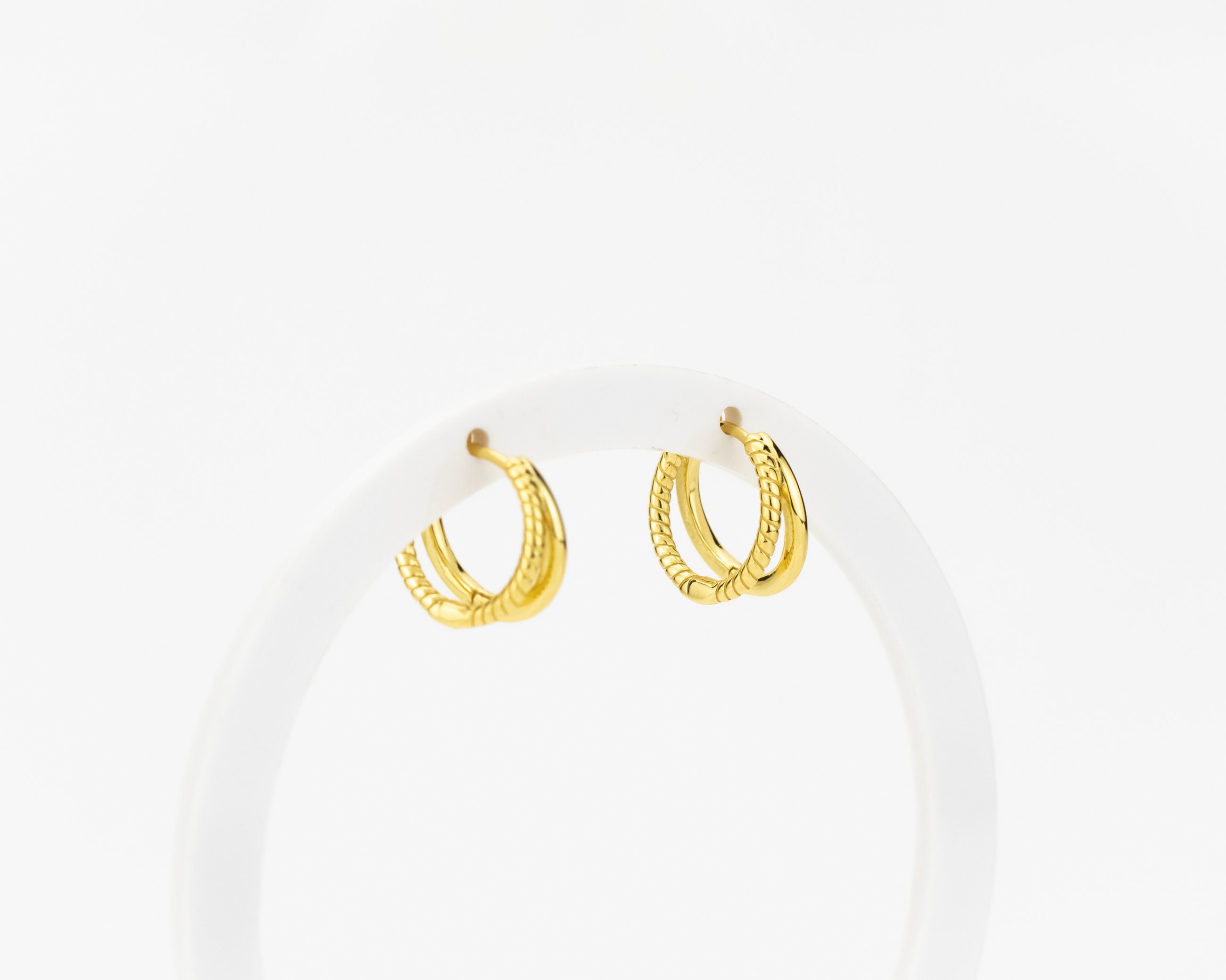 Double layer twist rope hoops, small spiral gold hoops, clicker hoop earring, stacked twist hoops, rose gold, silver, faux double hoop
