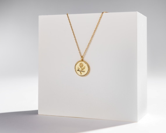 Rose Coin Necklace Gold Circle 