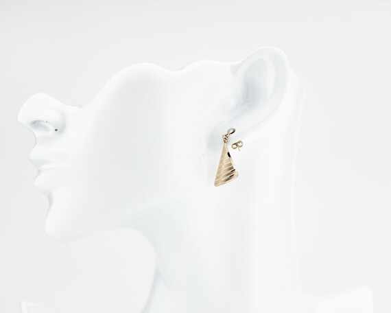 Vintage 10K Gold Triangle Drop Earrings: Striped … - image 5