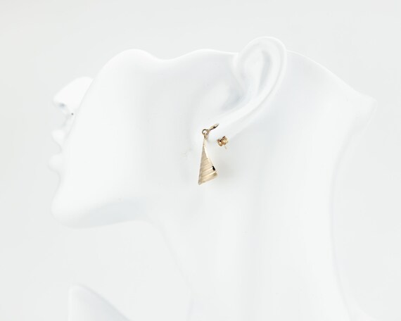 Vintage 10K Gold Triangle Drop Earrings: Striped … - image 4