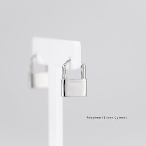 Gold Vermeil Lock Huggie Hoop Earrings: Dainty Padlock Charm in silver