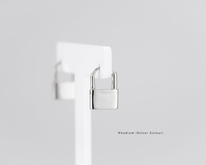 Gold Vermeil Lock Huggie Hoop Earrings: Dainty Padlock Charm in silver
