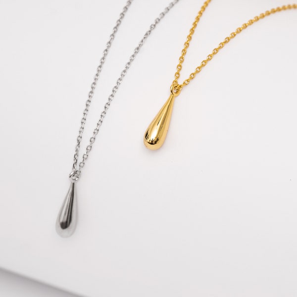 INDRA - Abstract water tear drop pendant necklace droplet 925 minimalist waterdrop teardrop gold dainty small charm stacking stack gift