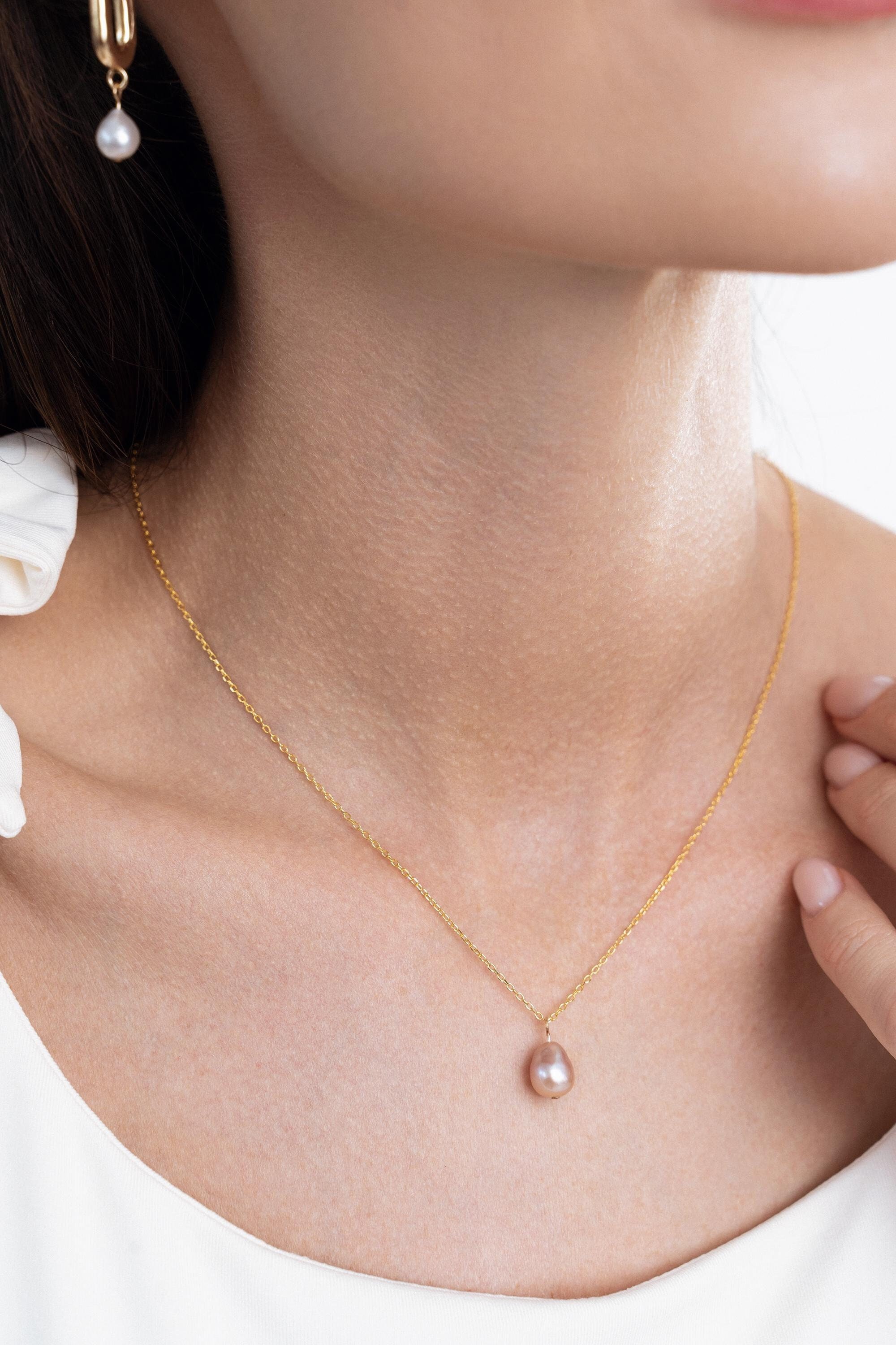 Lavender Purple Pearl Necklace, Dainty Natural Teardrop