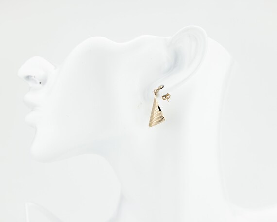 Vintage 10K Gold Triangle Drop Earrings: Striped … - image 2