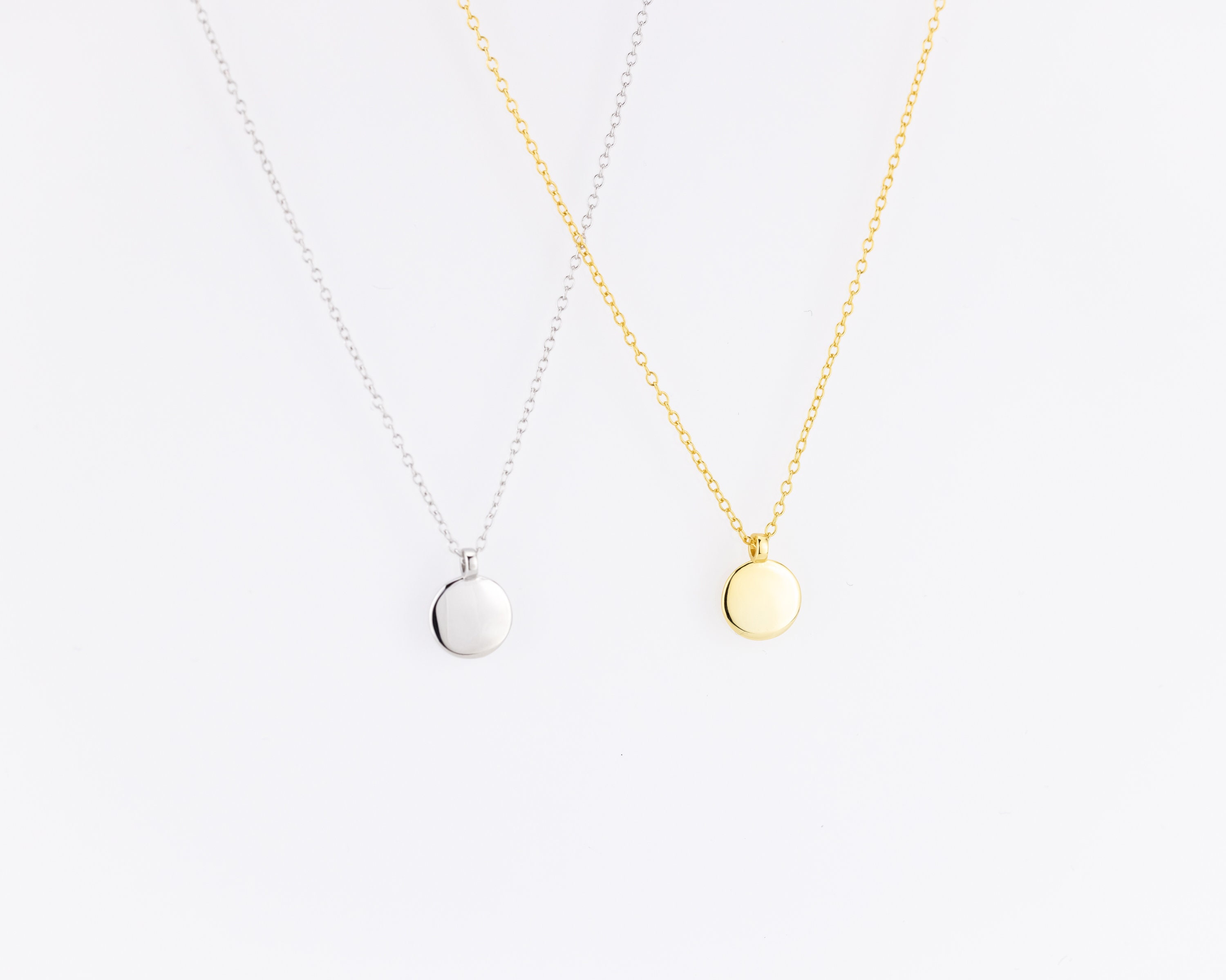 ネックレス・ペンダント Tiny Pebble Long Necklace Dainty Disc Pendant, Tiny Pebble Necklace, Flat Circle