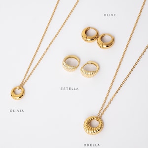 OLIVIA Simple French vintage minimalist dainty abstract circle gold curve pendant 925 silver boho style rose gold dome necklace stack image 7