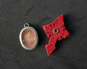 Antikes französisches versiegeltes Reliquiar und Knochenkreuz mit Stanhope-Linse. Vintage, 19. Jahrhundert, frühes 20. Jahrhundert. Katholische religiöse Objekte.