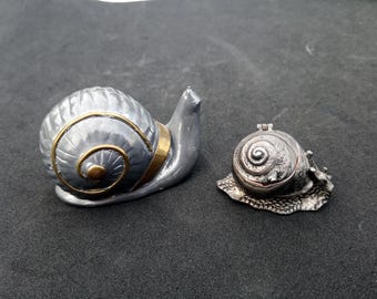 Snail vintage box metal small figurines. Antique. Alpaca, nickel silver, collector, nature decor, pixie home decor, witch decoration