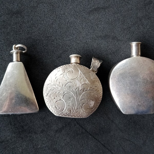Antique 925 sterling silver pot or perfume bottle pendant, snuff bottle, holy water bottle. Vintage. Miniature bottle in silver. Hand made.