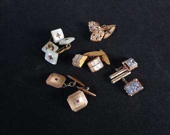 Vintage gold tone cufflinks, antique, costume jewelry, historical reenactment, steampunk, cosplay. Imitation mother of pearl. Jewelry.