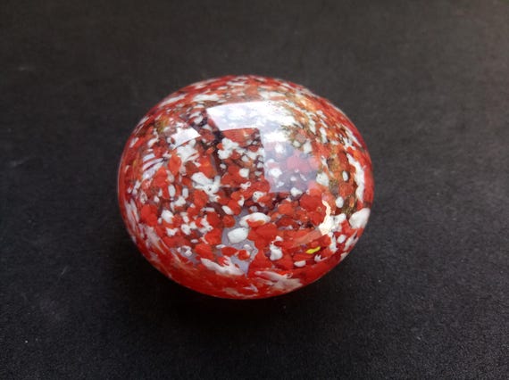 Vintage Red Art Murano Glass Paperweight Sphere | Hand Blown Confetti Crystal Ball | Mid Century Decorative Glass Orb
