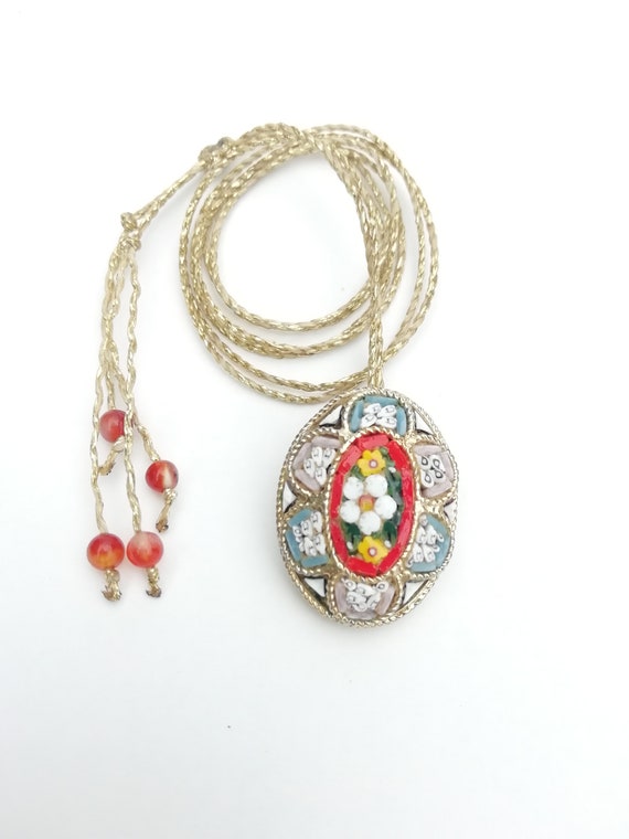 Vintage micromosaic flower pendant, glass mosaic, 