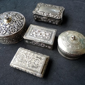 Vintage ethnic style boxes. Small antique pill box. Decorative boxes, miniature jewelry box. Trinket tiny box, stone Asia