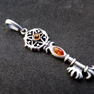 Silver and amber pendant in the shape of a five-pointed star wicca key, witch, witchcraft, cosplay, vintage jewelry druid magic portal fairy