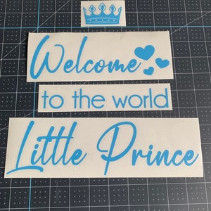 Welcome To The World Little Prince Balloon Decal // autocollant de baby shower, autocollant en vinyle, décor de baby shower, décalcomanie de socle, baby shower diy,