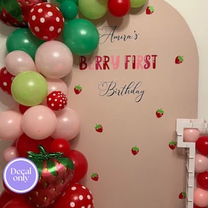 Berry First Birthday Personalised Backdrop Sticker // balloon display, party decor, name vinyl, diy berry themed 1st, acrylic display