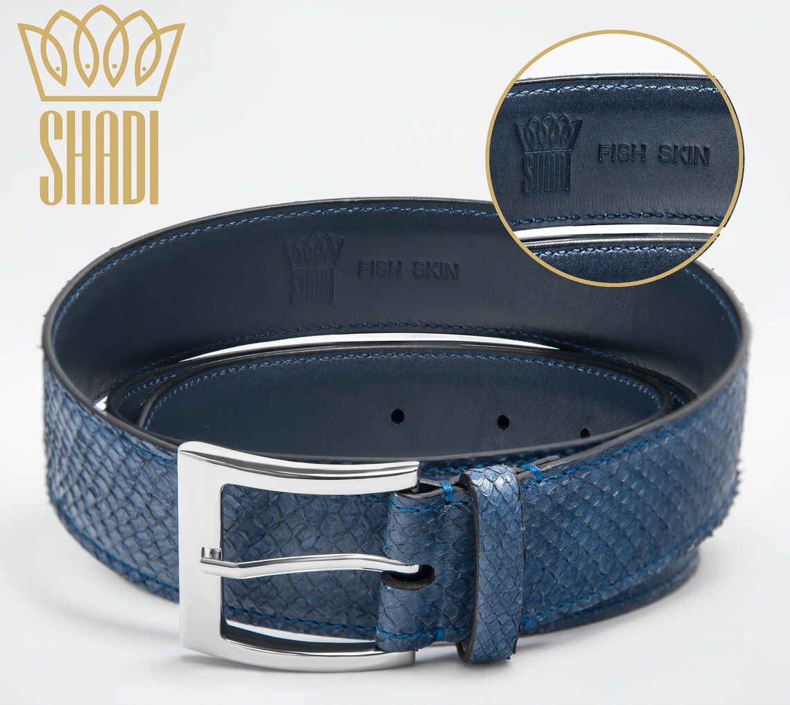 Casual Blue Leather Belt Fish Skin Belt for Jeans Etsy