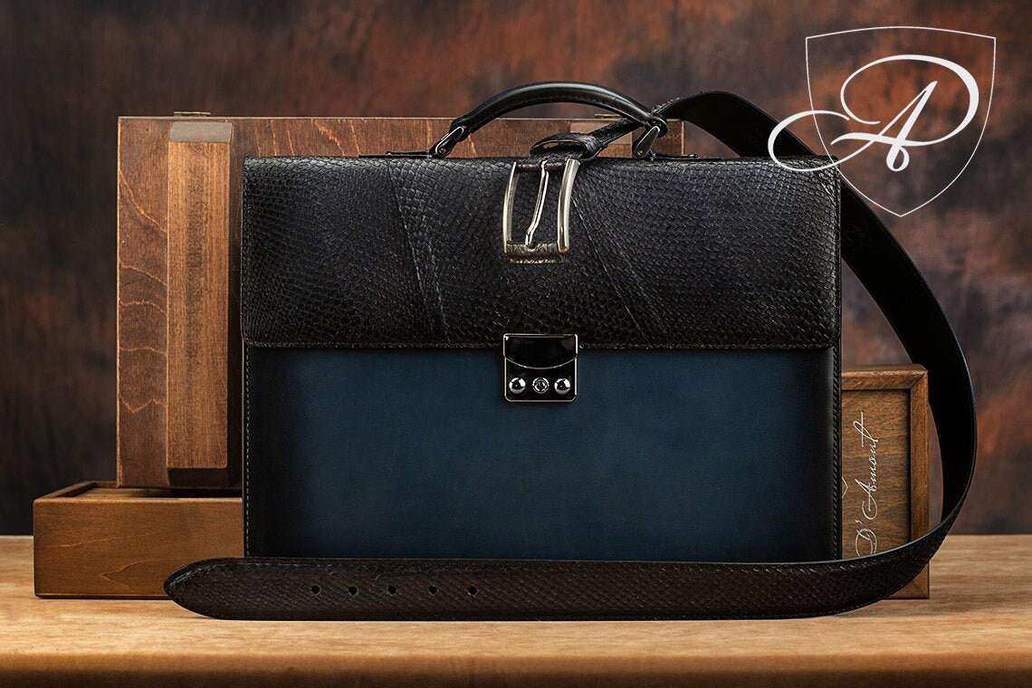 Navy Leather Briefcase. Business Briefcase for Men. Luxury Etsy UK
