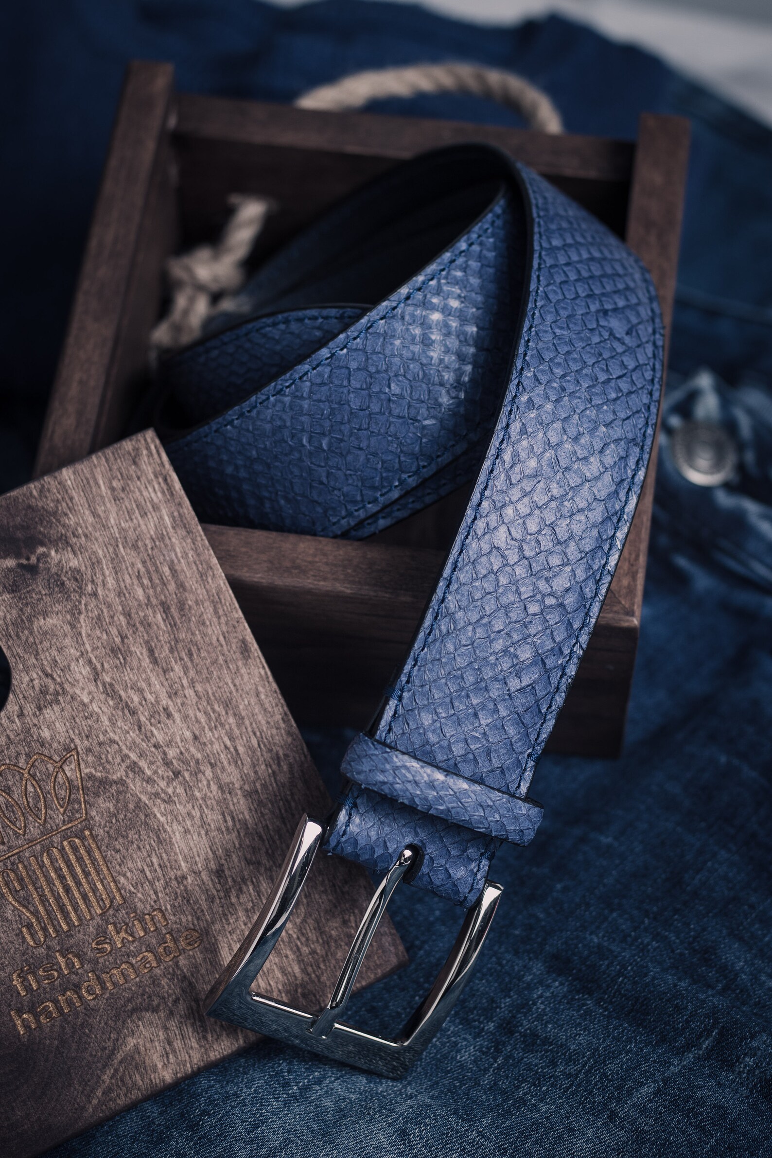 Casual Blue Leather Belt Fish Skin Belt for Jeans Etsy