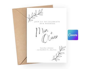 Hochzeitseinladung Vorlage, Einfache Canva Vorlage, Canvas Vorlagen, Benutzerdefinierte Hochzeitseinladung