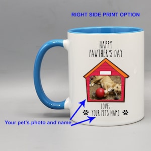 HAPPY PAWTHER&#39;S DAY custom printed photo ceramic coffee mug with blue handle and interior Dog dad Fathers day gift pet fur baby animal lover