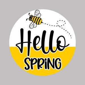 Hello Spring - round metal wreath sign