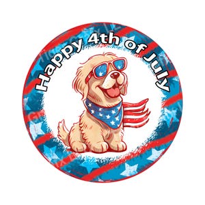 Patriotic Golden Retriever 4th of July Independence Day - round metal wreath sign WS-481