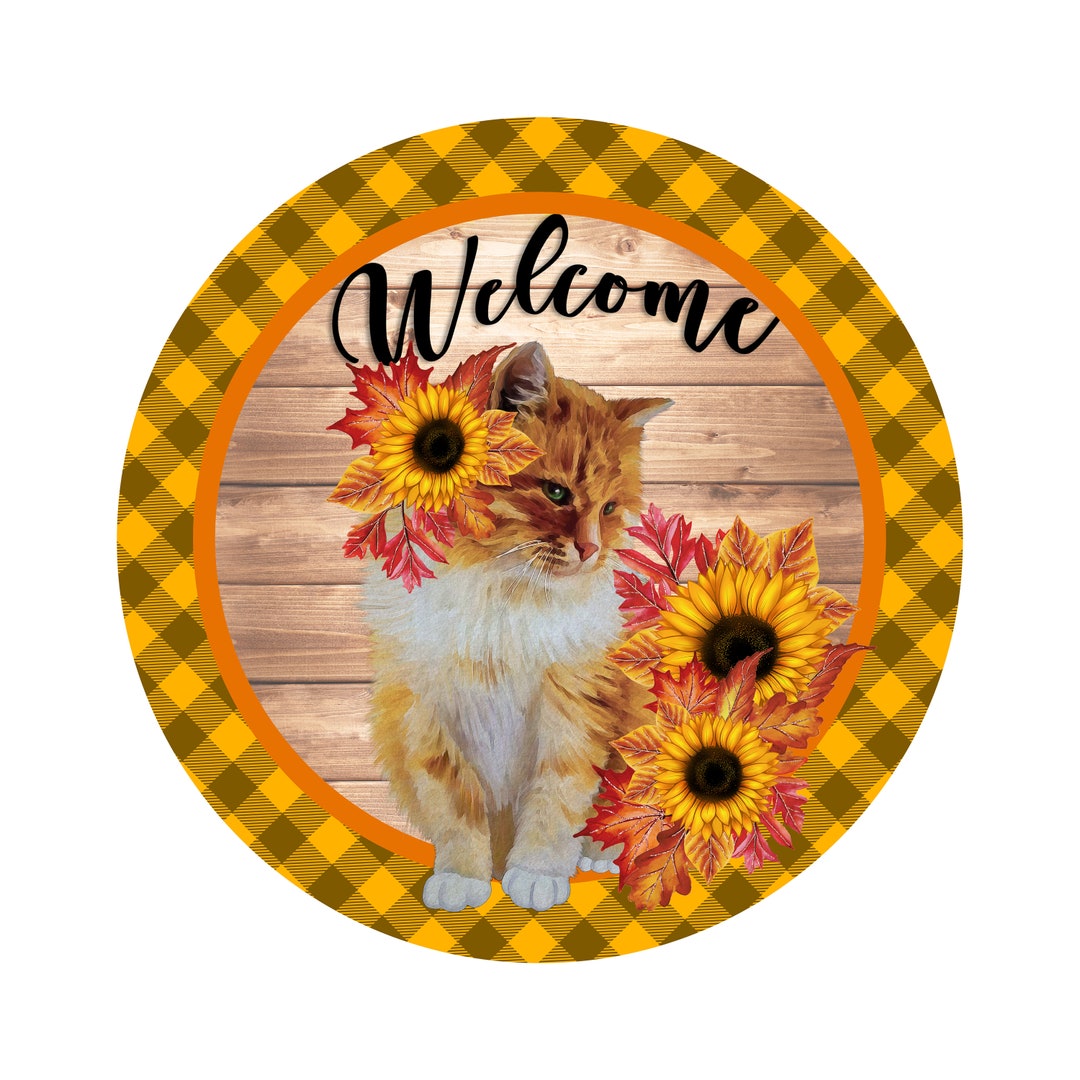 Cat With Sunflowers Welcome Sign - Indoor/outdoor Aluminum - Door ...